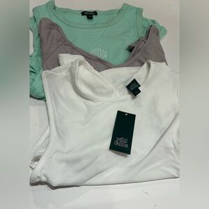 Wild Fable White Ribbed Tank Top trio size large bundle of three tops NWT